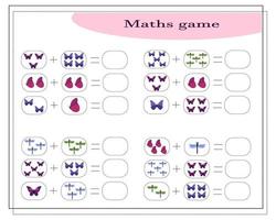 a math game for kids. addition tasks. count how many of them there are vector