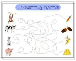 Handwriting practice sheet. Educational children game. Tracing lines for kids and toddlers vector