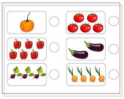 juego de matemáticas para niños, cuenta cuántos artículos, verduras. vector