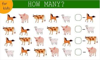 Math game for kids count the animals. How many are there Horse vector