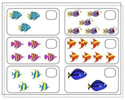 juego de matemáticas para niños, cuenta cuántos peces hay. vector