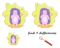 find the differences, a cartoon hedgehog with a magic wand vector