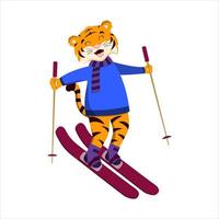 cartoon tiger skiing vector