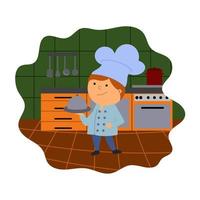 ilustración de un cocinero en la cocina vector