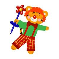 Cartoon vector illustration for children, tiger clown in the circus,