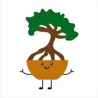 Linda planta kawaii de dibujos animados en una olla. Árbol bonsai vector