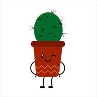Cute cartoon kawaii plant in a pot. Cactus vector