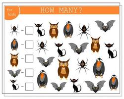 math game for kids count how many of them bat, halloween. vector