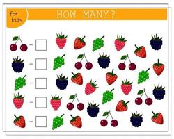 Math game for kids count how many of them there are. count how many berries are raspberries vector