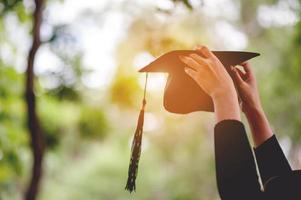 Graduates are expressing joy at graduation. He is a successful person - image photo