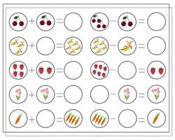 A math game for kids. Solve the examples, count the items vector