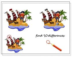 A game for kids find the differences, pirates and a pirate ship on the island vector