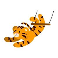 Cartoon vector illustration for children, tiger acrobat in the circus,