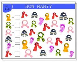 Math game for kids. count how many scarves there are. vector