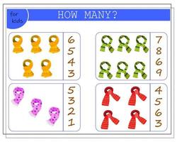 Math game for kids. worksheet, count how many caps. vector