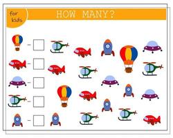 Children's math game, count how many of them. children's toys vector