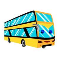 cartoon yellow double-decker bus with eyes. Urban transport. vector