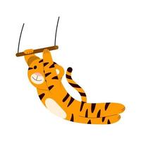 Cartoon vector illustration for children, tiger aerial acrobat in the circus,