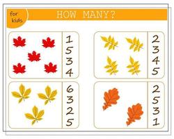 Math game for children, count how many autumn trees vector