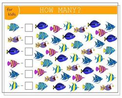 juego de matemáticas para niños, cuenta cuántos peces hay. vector