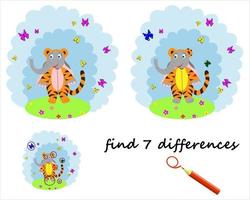 find the difference, the cartoon elephant is standing near the rainbow. a game for children vector