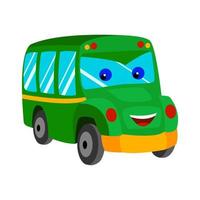 cartoon image of a bus. a green bus with eyes vector