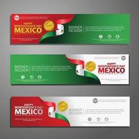 feliz día de la independencia de méxico banner y conjunto de fondo vector