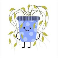 Cute cartoon kawaii plant in a pot. vector