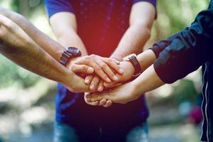 Teamwork and Unity Teamwork, handshaking in the team Team concept photo