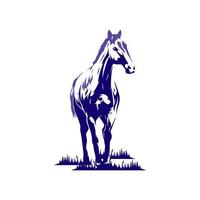Horse Standing on Grass Front View Animal Farm Wildlife Silhouette Engraving Style vector