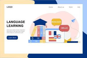 Modern 3D online languages learning class, language courses banner template for website and mobile app development. Literal translation, language assistant, e-learning concept. Vector illustration.