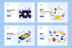 Infografía de token no fungible nft con red de líneas y puntos. pague por videos, juegos y obras de arte coleccionables únicos. ilustración vectorial isométrica de nft con tecnología blockchain para conjunto de plantillas de banner web vector