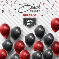 Black Friday Sale Poster with Shiny Balloons on Black and White Background. Universal vector background for poster, banners, flyers, card. vector illustration