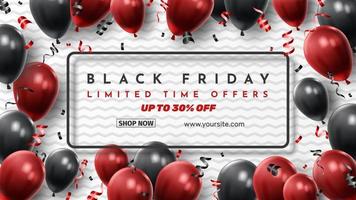 Black Friday Sale Poster with Shiny Balloons on Black and White Background. Universal vector background for poster, banners, flyers, card. vector illustration