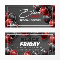 Black Friday Sale Poster with Shiny Balloons on Black and White Background. Universal vector background for poster, banners, flyers, card. vector illustration