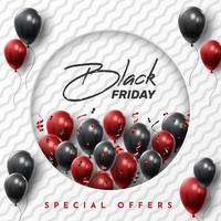 Black Friday Sale Poster with Shiny Balloons on Black and White Background. Universal vector background for poster, banners, flyers, card. vector illustration