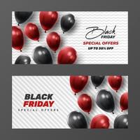 Black Friday Sale Poster with Shiny Balloons on Black and White Background. Universal vector background for poster, banners, flyers, card. vector illustration