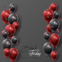 Black Friday Sale Poster with Shiny Balloons on Black and White Background. Universal vector background for poster, banners, flyers, card. vector illustration