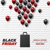 Black Friday Sale Poster with Shiny Balloons on Black and White Background. Universal vector background for poster, banners, flyers, card. vector illustration