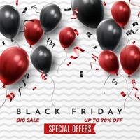 Black Friday Sale Poster with Shiny Balloons on Black and White Background. Universal vector background for poster, banners, flyers, card. vector illustration