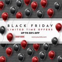 Black Friday Sale Poster with Shiny Balloons on Black and White Background. Universal vector background for poster, banners, flyers, card. vector illustration