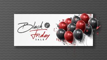 cartel de venta de viernes negro con globos brillantes sobre fondo blanco y negro. fondo vectorial universal para afiches, pancartas, volantes, tarjetas. ilustración vectorial vector