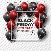 Black Friday Sale Poster with Shiny Balloons on Black and White Background. Universal vector background for poster, banners, flyers, card. vector illustration