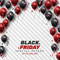 Black Friday Sale Poster with Shiny Balloons on Black and White Background. Universal vector background for poster, banners, flyers, card. vector illustration