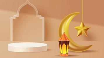 Islamic display podium decoration background with islamic ornament. Vector 3D Illustration