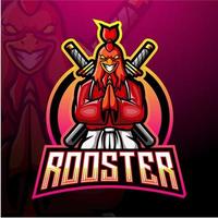 Samurai rooster esport logo mascot design vector