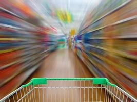 supermarket shelves aisle blurred background photo