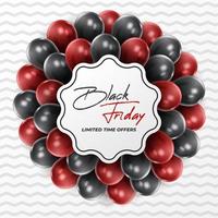 Black Friday Sale Poster with Shiny Balloons on Black and White Background. Universal vector background for poster, banners, flyers, card. vector illustration