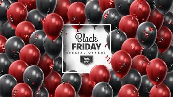 Black Friday Sale Poster with Shiny Balloons on Black and White Background. Universal vector background for poster, banners, flyers, card. vector illustration