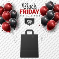 Black Friday Sale Poster with Shiny Balloons on Black and White Background. Universal vector background for poster, banners, flyers, card. vector illustration